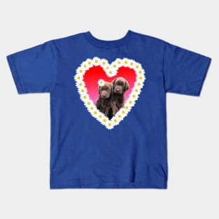 Chocolate Lab Puppies Flower Daisy Heart Kids T-Shirt